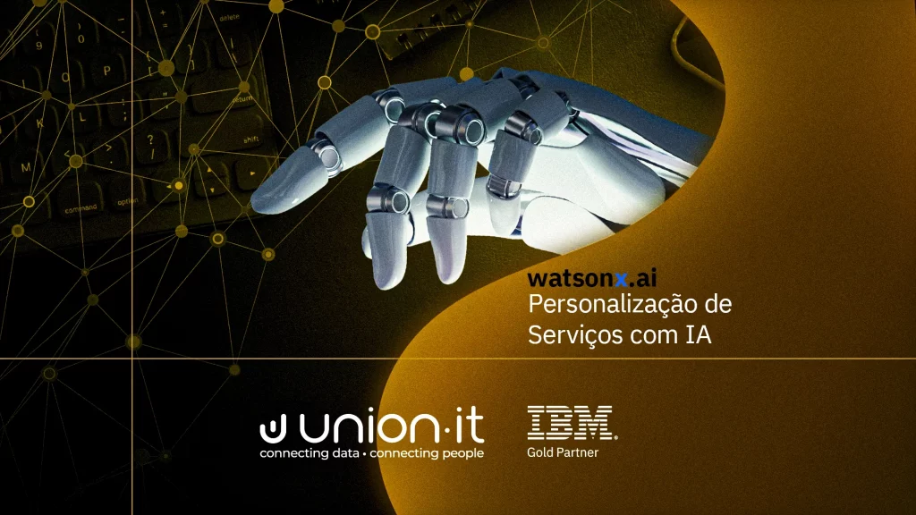 Mão robótica representando inteligência artificial do Watsonx, solução de IA da IBM, para personalização de serviços.